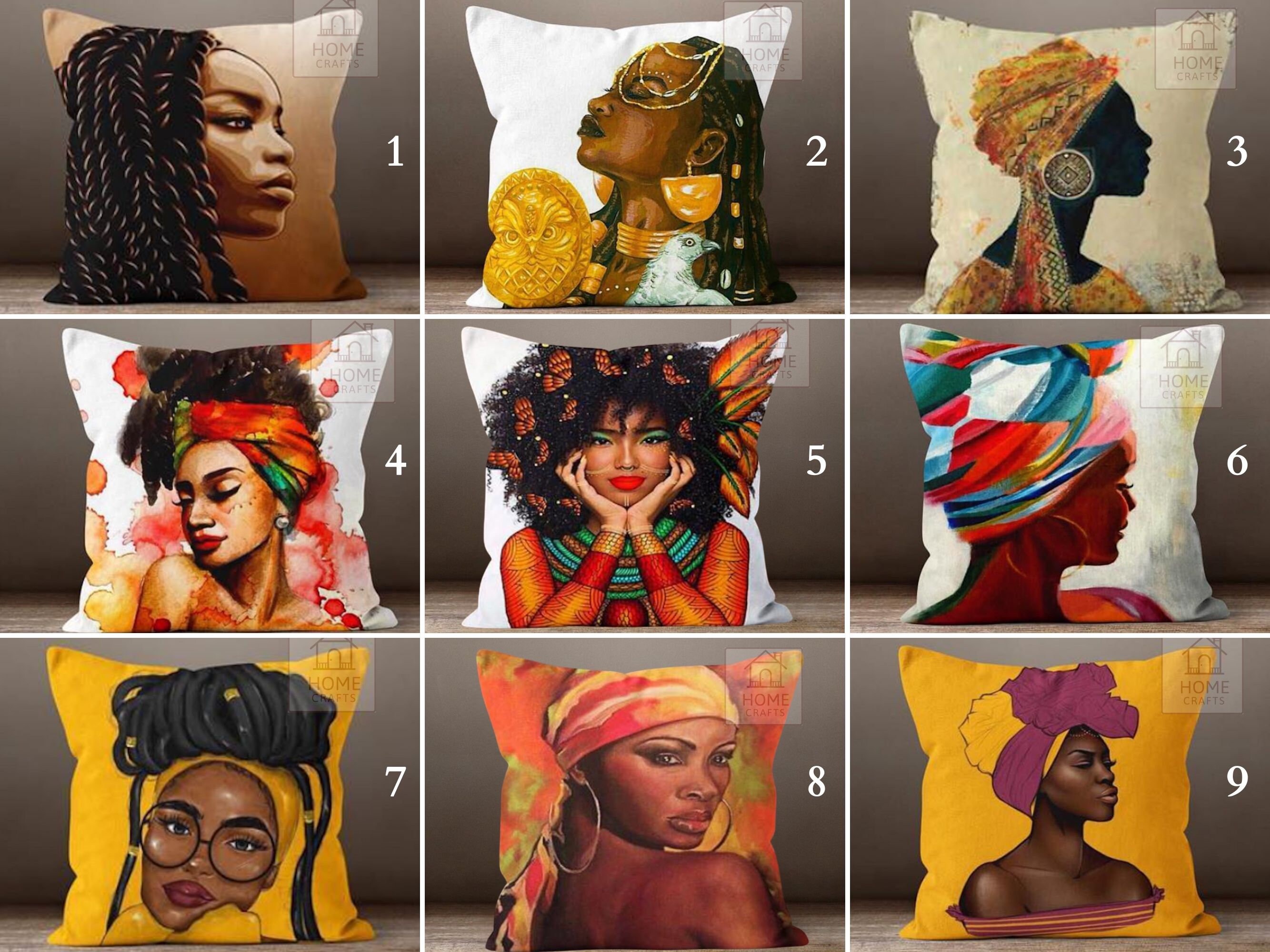 Beautiful Black Girl Pillow Covers, African Goddess Pillowcase, African Woman Pillow Protector, Afro Girl Cushion Cover, Ethnic Home Decor
