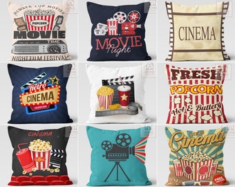 Poszewka na poduszkę w stylu retro cinema, poduszka na wieczór filmowy z popcornem, dekoracja kina domowego
