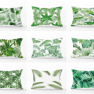 Green Leaves Pillow Cover, Green Leaf Sofa Pillow Top, Outdoor Pillow Case, Tropical Cushion Covers, Green Cushion Case, Lumbar  Pillow Sham