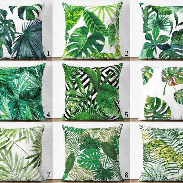 Giant Leaves Pillow Case, Green Leaves Pillow Covers, Palm Leaf Printed Cushion Cases, Monstera Leaf Spring Decorative Pillow,Tropical Decor