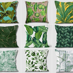 Palm Leaves Throw Pillow Covers, Green Leaves Pillowcase, Botanic Home Design, Greenery Pillowcases, Tropical Leaf Decor Covers, Mum Gifts