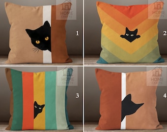 Protector de almohada de diseño de gato negro, funda de almohada de gatito lindo, fundas de cojín de amigos felinos, funda de almohada de gato gatito, almohadas de retrato de mascota
