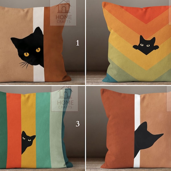 Black Cat Design Pillow Protector, Cute Kitten Pillow Cover, Feline Friends Cushion Cases, Kitty Cat Pillow Slipcover, Pet Portrait Pillows