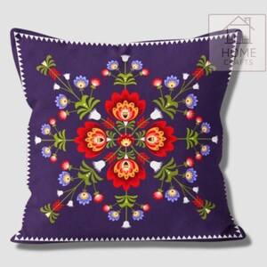 Polish Folk Art Pillow Cover, Wycinanki Flower Cushion, Colorful Ethnic Case image 13