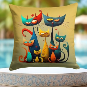 WATER-RESISTANT Cat Cushion Covers, Outdoor Cat Kitty Cubism Art Pillow Cases, Waterproof Kitten Abstract Sofa Pillow, Comfy Porch Pillows