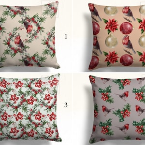 Christmas Birds Pillow Covers, Xmas Ornaments Pillowcase, Comfy Holly Berries Pillow Sham, Mistletoe Cushion Case, New Year Globe Pillow Top