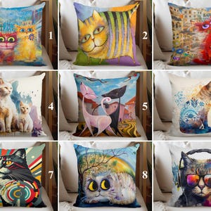 Cojín con ilustración de gato divertido, almohada de animales de 16 x 16, 18 x 18, 20 x 20, 24 x 24, funda de almohada decorativa, funda de almohada de gatos lindos, decoración de granja