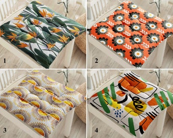 Orange Floral Porch Seat Pads, Abstract Outdoor Seat Cushion, Bird of Paradise Flower Cushion Pads, Water Resistant Cushion, Modern Seat Pad