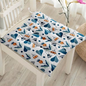 Wildflower Seat Pads, Blue Orange Seat Pads, Heart Outdoor Chair Cushion, Abstract Cushion Pads, Cozy Bench Cushion, Kitchen Decoration