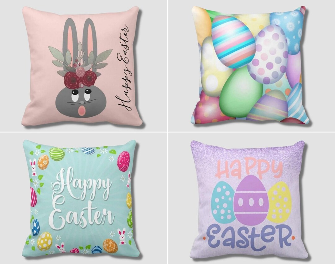 Happy Easter Cushion Cover, Easter Egg Pillow Cover, Easter Throw
