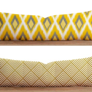 Funda de almohada de refuerzo en relieve de oro geométrico, funda de almohada larga con diseño de diamante gris amarillo, funda de almohada con patrón Ikat, almohada lumbar
