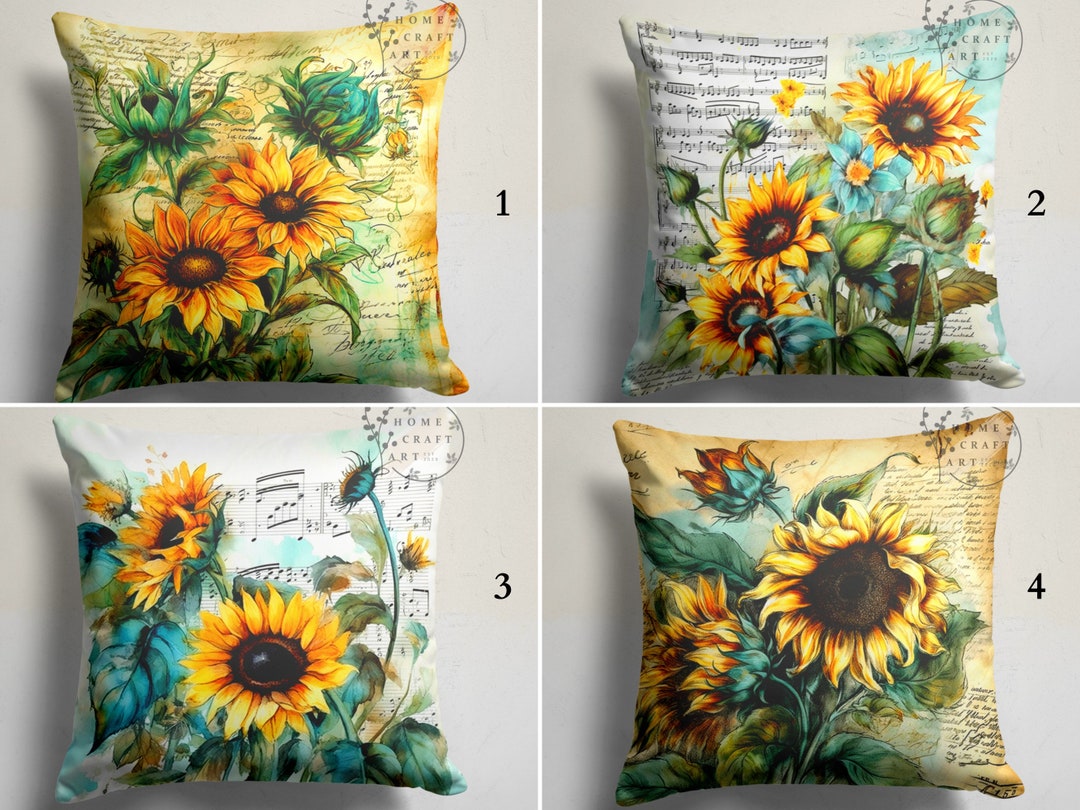 Sunflower Style Pillow Slips, Yellow Sofa Cushion Cases, Decorative