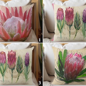 King Protea Flower Pillow Cover, Watercolor Botanical Illustration Print Cushion Cover, Protea Floral Sofa Pillow Shams,  New House Present