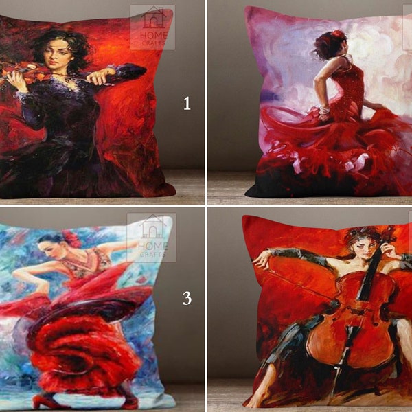 Beautiful Woman Playing Violin Pillow Cover, Fashion Art Pillowcase, Music Theme Pillow Protector, Dancing Girl Pillow Sham, Dancers Artwork