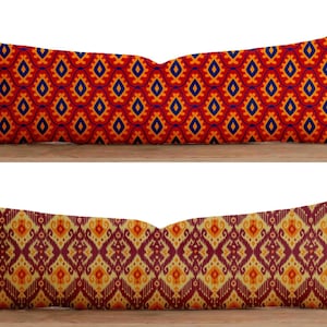 Funda de almohada de banco de patrón étnico, funda de almohada larga de diseño de alfombra, tapa de almohada lumbar de patrón geométrico, funda de almohada larga de refuerzo estilo diamante