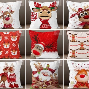 Rudolph Style Toss Pillow Cover, Cute Deer Pillow Case, Lovely Reindeer Pillow Sham, Stag Print Cushion Case, Christmas Elk Xmas Decoration
