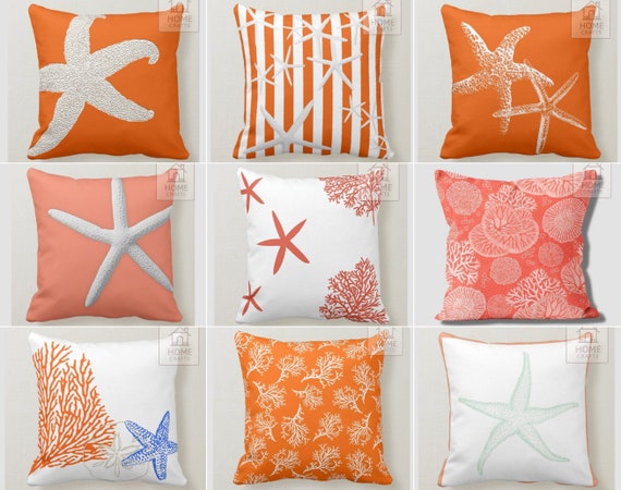 Navy and online coral outdoor pillows