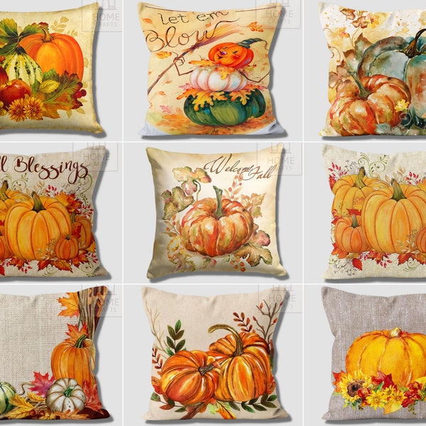 Fall Blessings Pillow Shams, Orange Pumpkin Pillow Cover, Decorative Pillow Case, Dry Leaves Cushion Cover, New Home Gift, Thanksgiving Gift