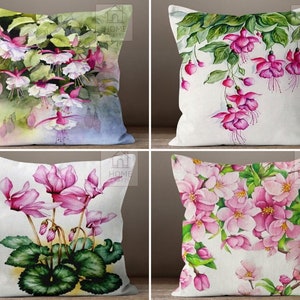 Pink Floral Pillow Covers, Decorative Pillow Cases, Floral Accent Cushion Cover, Flower Trend Outdoor Pillows, Pink Pillow Sham, Home Decor