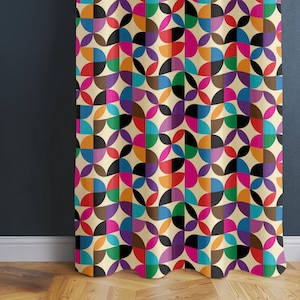 Mid Century Modern Window Treatment, Colorful Vibrant Geometric Curtain, Bold Pattern Drape, Luxury Chic Curtain Panel, Abstract Art Valance
