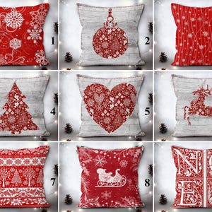 Xmas Pillow Covers, Christmas Throw Pillow Case, Pine Tree Pillow Top, Deer Cushion Case, Snowflake Pillow, Red Gray Pillows, Christmas Gift
