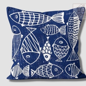 Nautical Outdoor Pillow Case, Fish Themed Pillow Cover, Decorative Pillows, Fish Restaurant Pillow, Pillow for Beach House, Coastal Decor Pattern #7