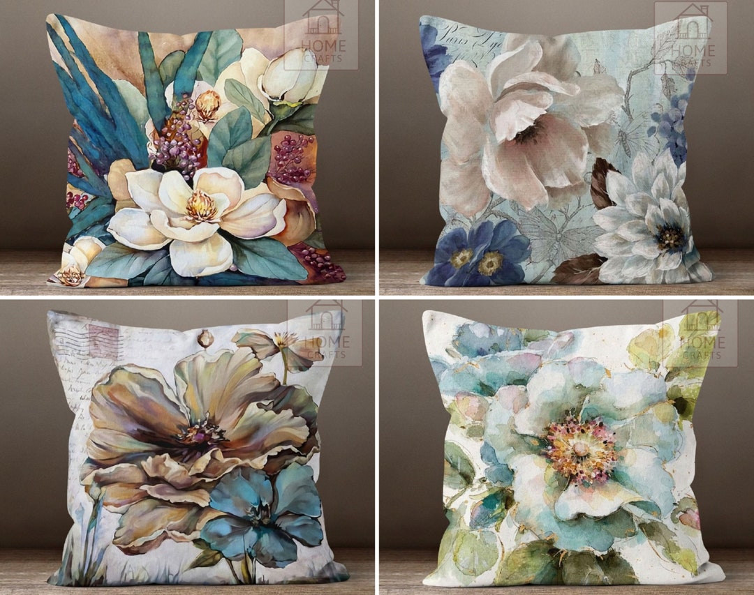 Chic White Flower Pillow Cases Tortilla Brown Decorative Etsy