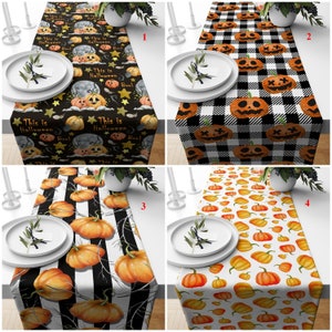Halloween Table Runner, Carved Pumpkin Runner, Ghost Table Cloth, Pumpkin Table Top, Full Moon Table Cover, Gothic Gift, Halloween Decor