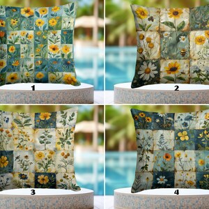 WATERPROOF Yellow Floral Pillowcase, Country Outdoor Pillow Cover, Daisy Flower Cushion Cover, Decorative Porch Pillow, Farmhouse Decoration