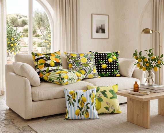 Lemon Pillow Covers, Outdoor Patio Decor, Housewarming Gift