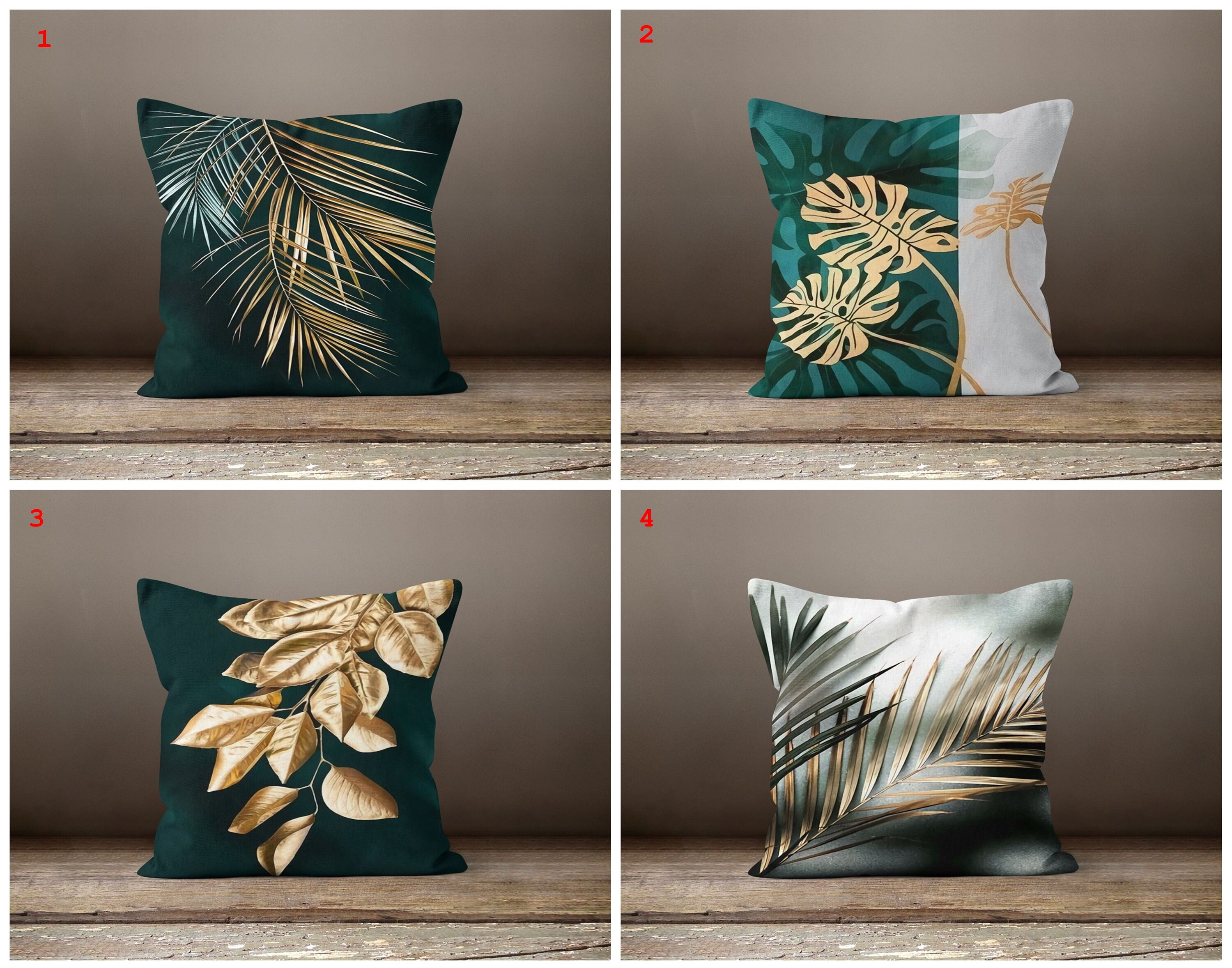 Green Gold Leaves Patio PillowGray Throw PillowSummer Pillow Etsy
