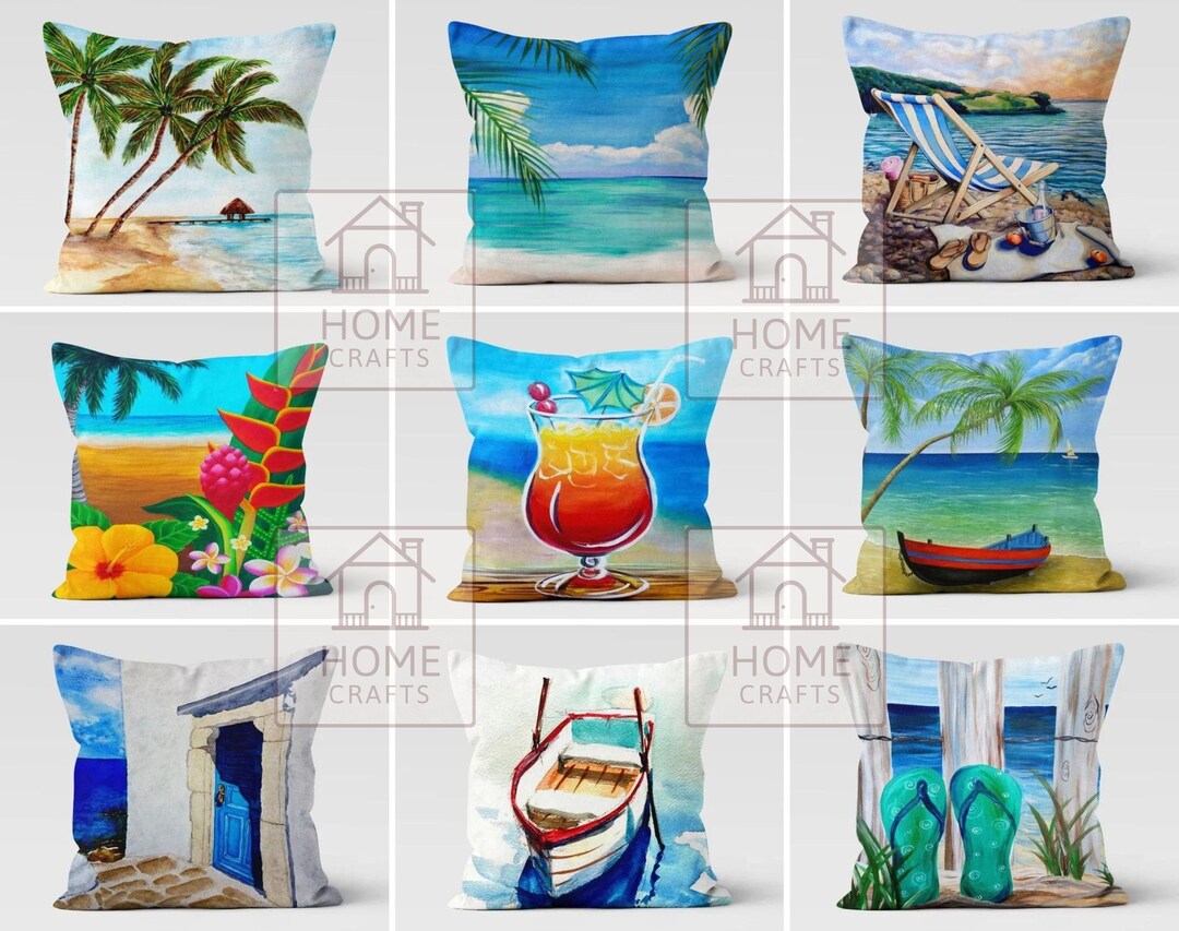 Coastal Tropical Pillow Cases Palm Tree Pattern Pillow Etsy