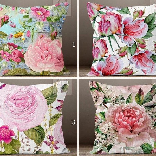 Pink Rose Cushion Covers, Decorative Trend Pillow Cases, Floral Accent Couch Decor, Outdoor Sofa Pillows, Flower Trend  Pillow, Home Decor