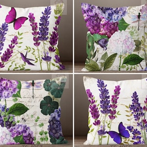 Lavender Floral Pillow Cover, Spring Flowers Pillowcase, Spring Decorative Cushion Cover, Lavender Pillow, Botanical Couch Pillowcase