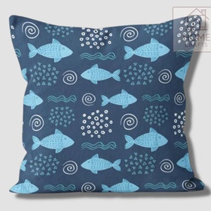Nautical Outdoor Pillow Case, Fish Themed Pillow Cover, Decorative Pillows, Fish Restaurant Pillow, Pillow for Beach House, Coastal Decor Pattern #2