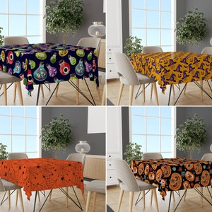 Pumpkin Trend Tablecloth, Horror Pumpkin Table Cover, Green Tableware, Fall Deco, Orange Table Sheet, Halloween Table Top, Halloween Decor