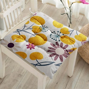 Yellow Floral Chair Cushions, Modern Seat Pad, Trend Outdoor Chair Pad, Dining Chair Cushion, Non-Slip Cushion Pad, Contemporary Decoration