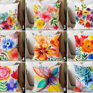 Fronhas florais coloridas e vibrantes, capas de almofadas de verão com jardim abstrato, capa de almofada decorativa, capa de almofada tendência da primavera, decoração boho para casa