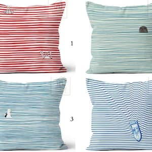 Striped Nautical Pillow Case, Crab Print Cushion Case, Seagull Cushion Cover, Beach House Decor, Monk Seal Cushion Cover, Yacht Pillow Cover