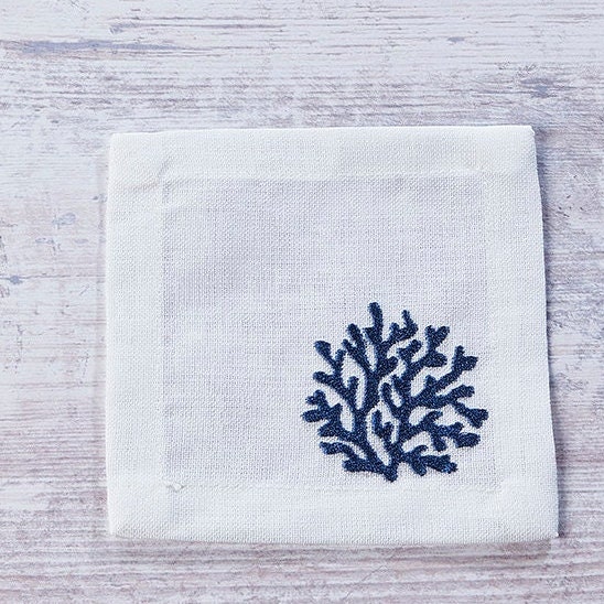 Navy Blue Cocktail Napkins Embroidered Linen Coffee Napkins Etsy