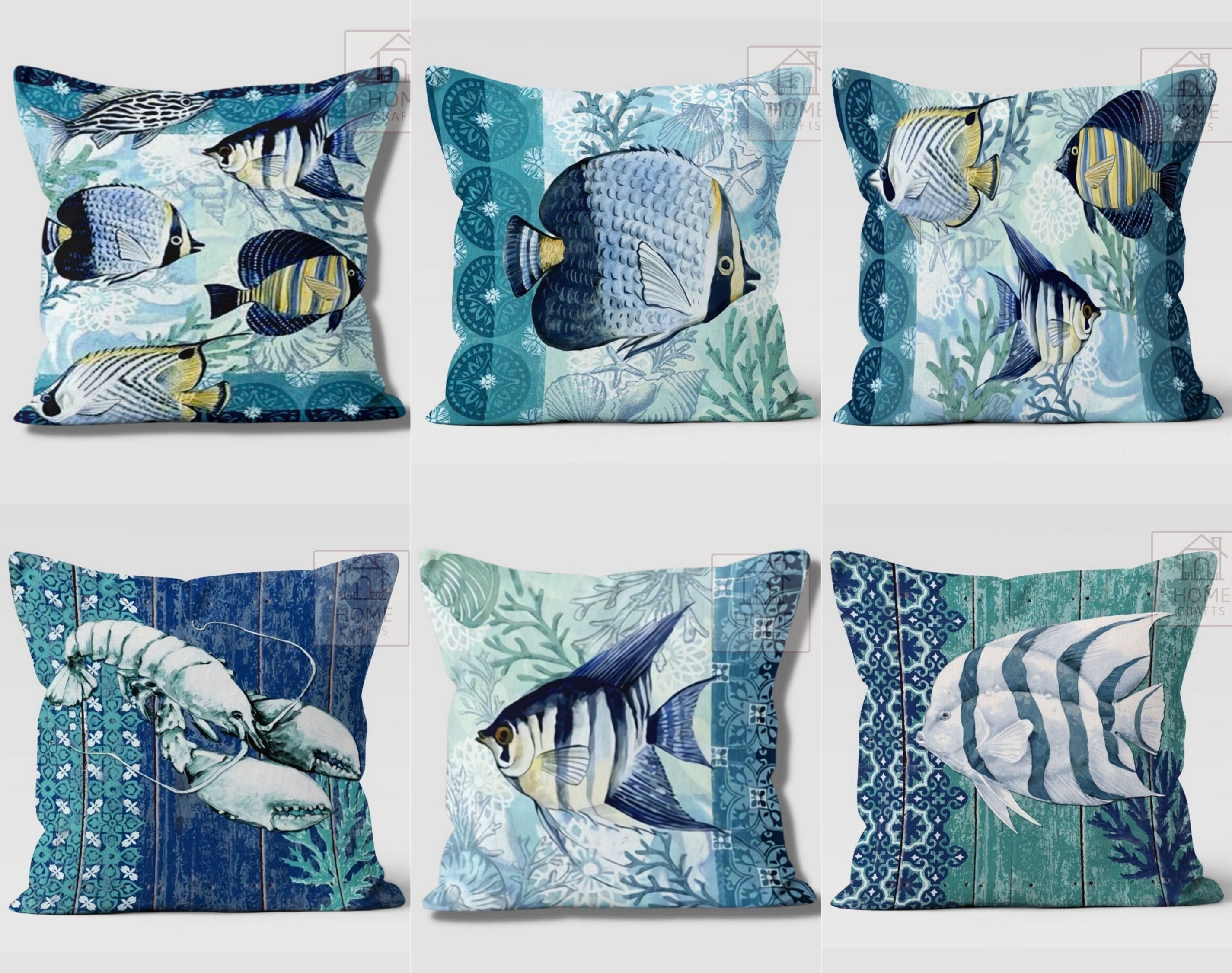 Pack of 4 Decorative Throw Pillow Covers 18x18 Inch Blue Ocean