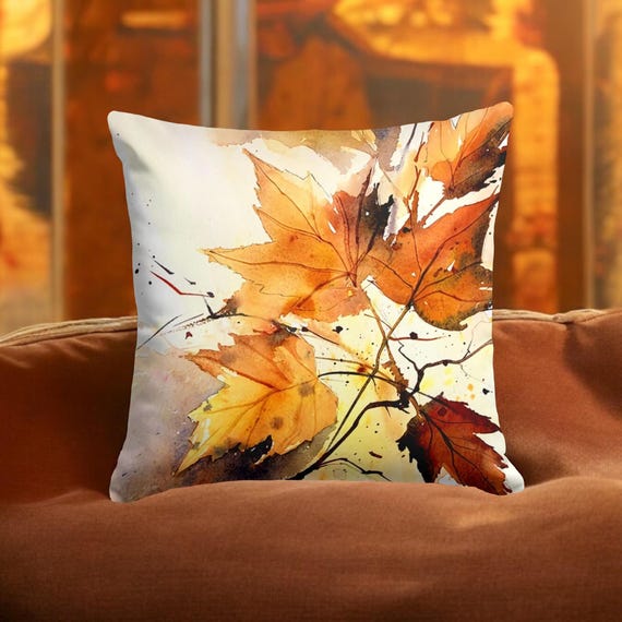 Fall Football Pillow Covers Set Of 2 - 18x18 Inch Maple Leaf Autumn Decor