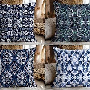 Moroccan Tile Throw Pillow Covers, Mediterranean Decor Pillowcase, Boho Chic Pillow Sham, Islamic Geometric Cushion Cover, Classic Home Deco