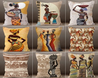 Funda de almohada de mujer africana, funda de cojín africano, decoración del hogar africano, funda de cojín afroamericana, decoración de mujeres africanas, ropa de cama africana