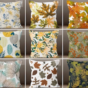 Maple & Chestnut Leaves Pillow Covers, Deciduous Leaf Pillow Case, Autumn Sere Design Cushion Case, Cottage Pillow Top, Modern Interior Deco