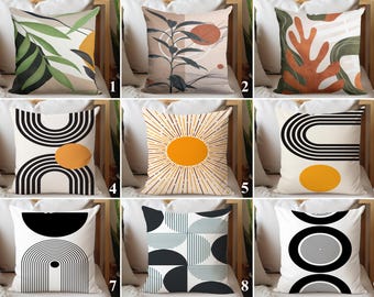 Mid Century Modern Pillow Covers, Abstract Arch & Botanical Throw Pillows