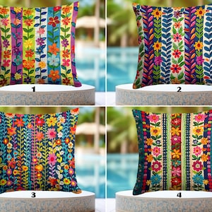 WATERPROOF Mexican Floral Pillowcase, Hippie Outdoor Pillow Cover, Colorful Flower Cushion Cover, Decorative Porch Pillow, Vibrant Home Deco