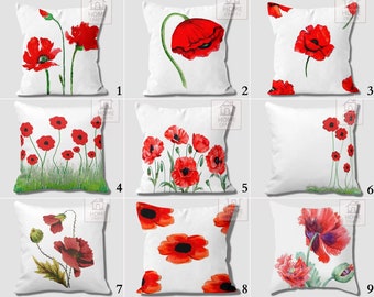 Taie d'oreiller design coquelicots rouges, Coussin floral rouge, Décoration de terrasse, Oreillers décoratifs, Taie d'oreiller d'extérieur à fleurs, Déco intérieure élégante