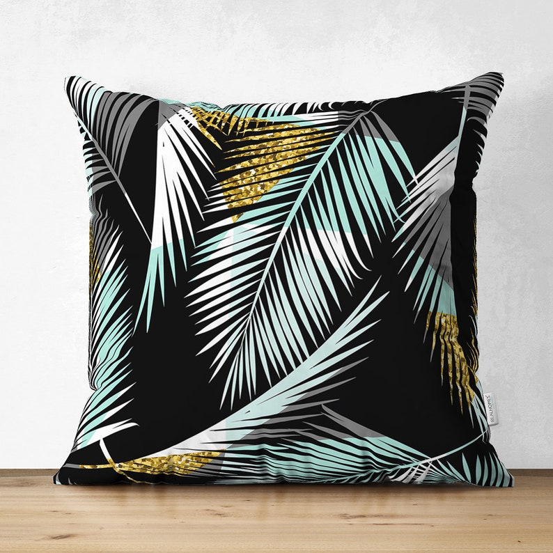 Palm Tree Pillow Shams, Tropical Blue Leaves Pillow Covers, Monstera Leaf Printing Sofa Cushion, Feather Decorative Pillow Case, Home Design Pattern #5