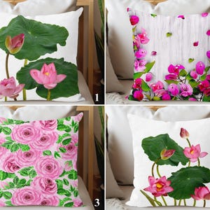 Pink Floral Pillow Covers, Decorative Pillowcase, Floral Accent Cushion Cover, Flower Print Outdoor Pillow Sham, Pink Pillow Top, Home Decor